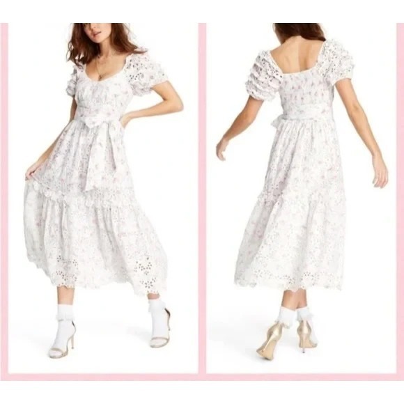 LoveShackFancy x Target Clementine Eyelet Romantic Cottagecore Midi Dress 12 - Picture 2 of 14